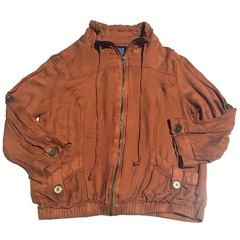 MINE Caramel Zip Up Blouse Top Lightweight Jacket Size M Brown
